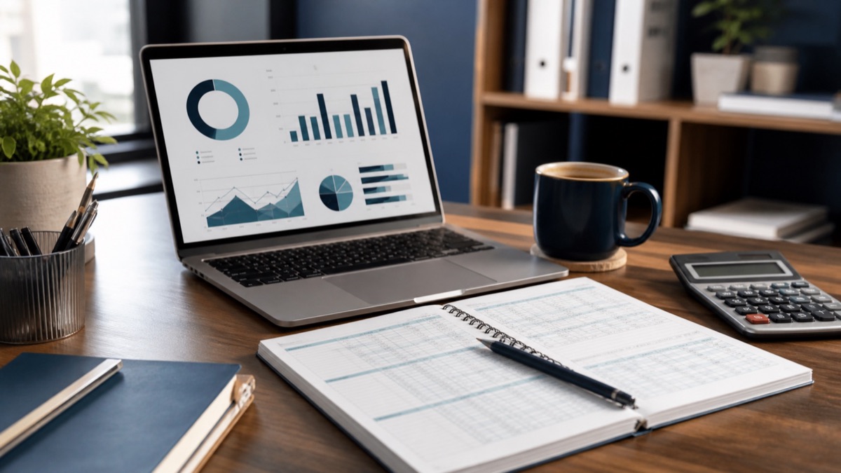 Business financial reports displayed beside organized accounting records