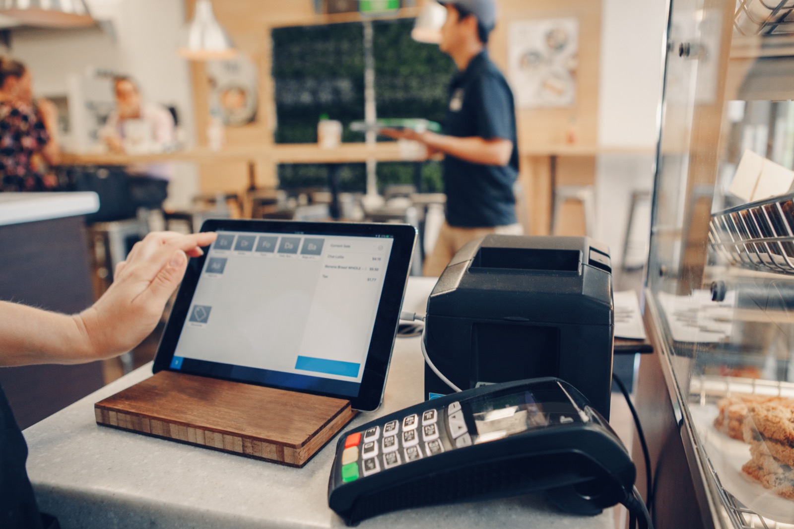 A cafe point of sale terminal used for customer payments