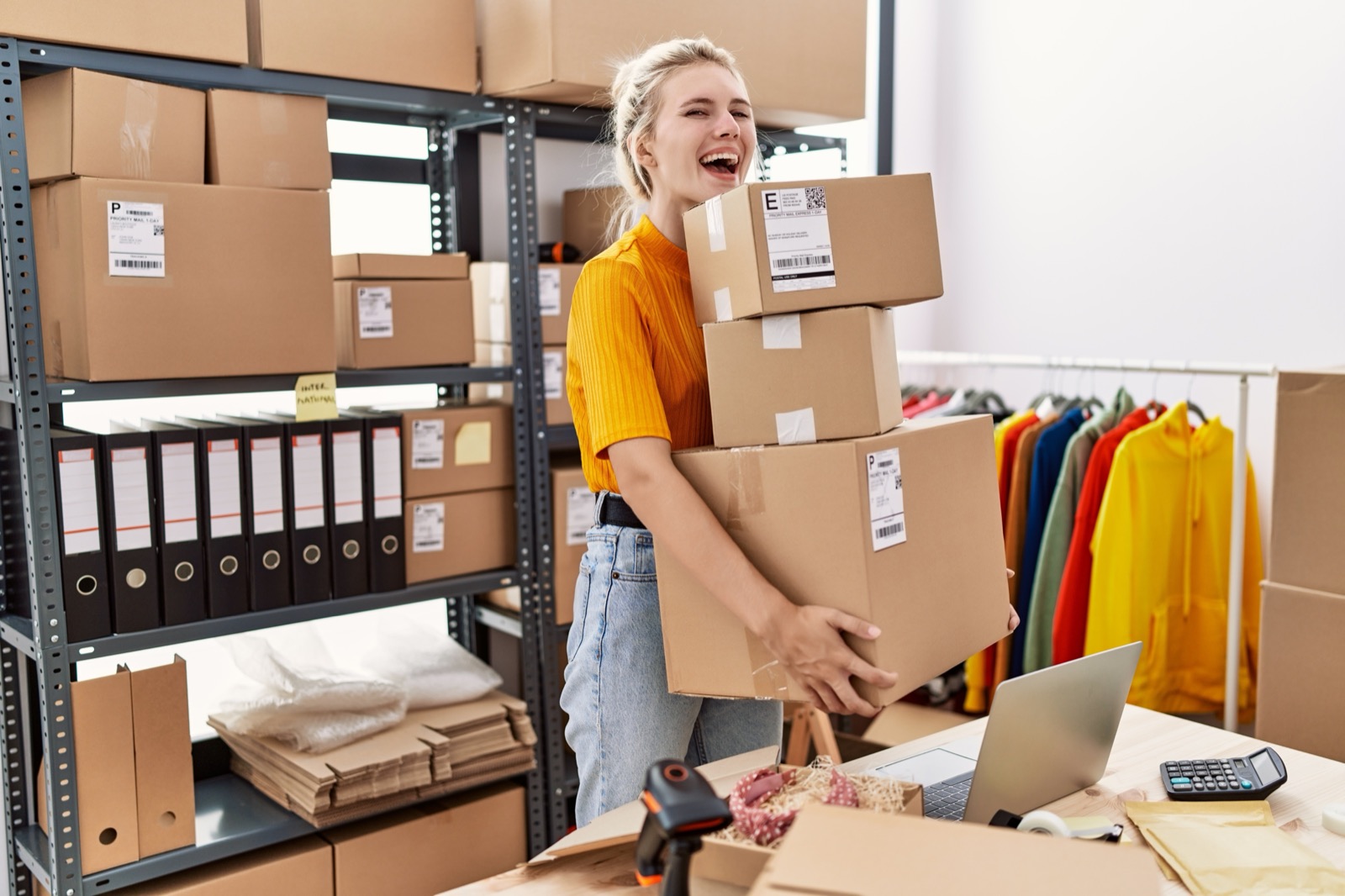 An online seller preparing customer orders