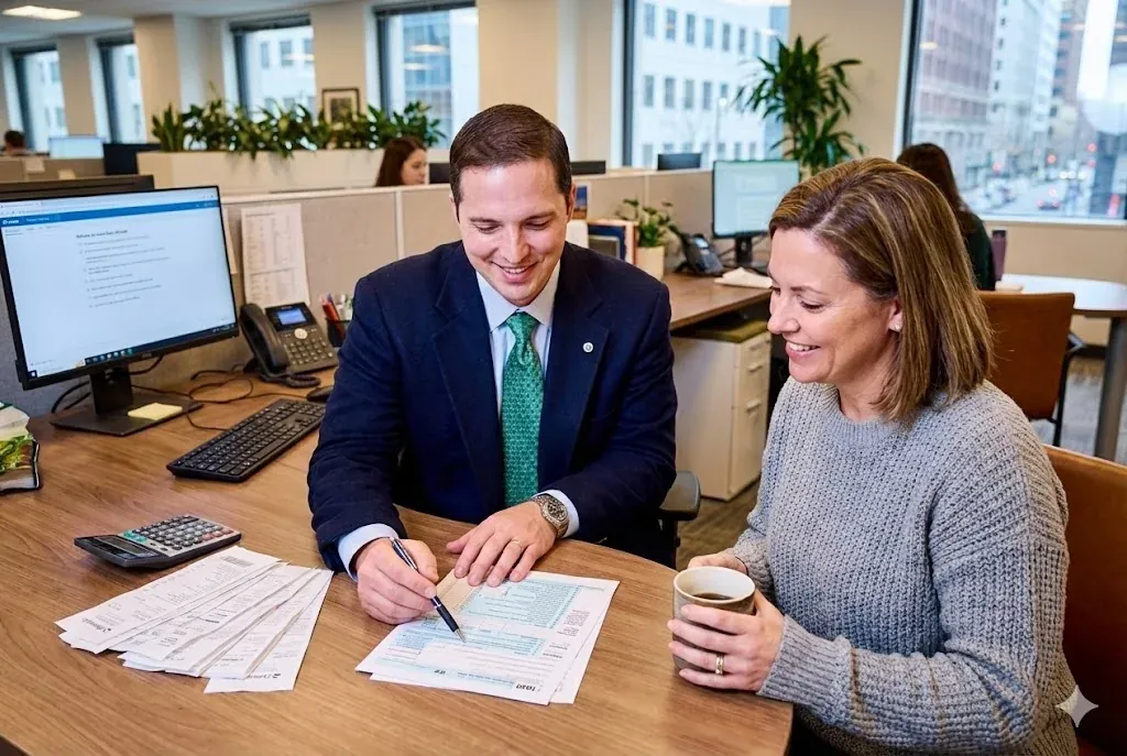 An accountant and client reviewing tax information together