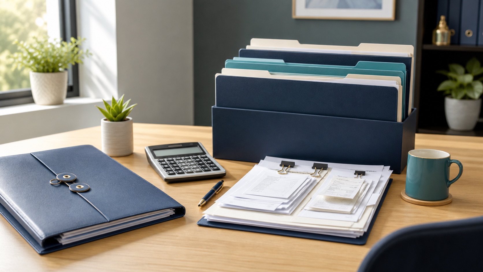 Organized tax documents and a calculator ready for preparation